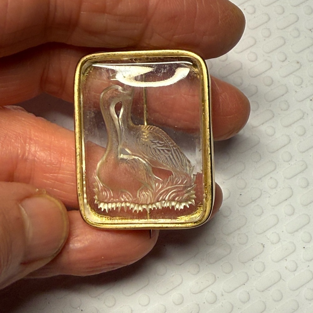70.)Gold Framed Bird Cameo Brooch